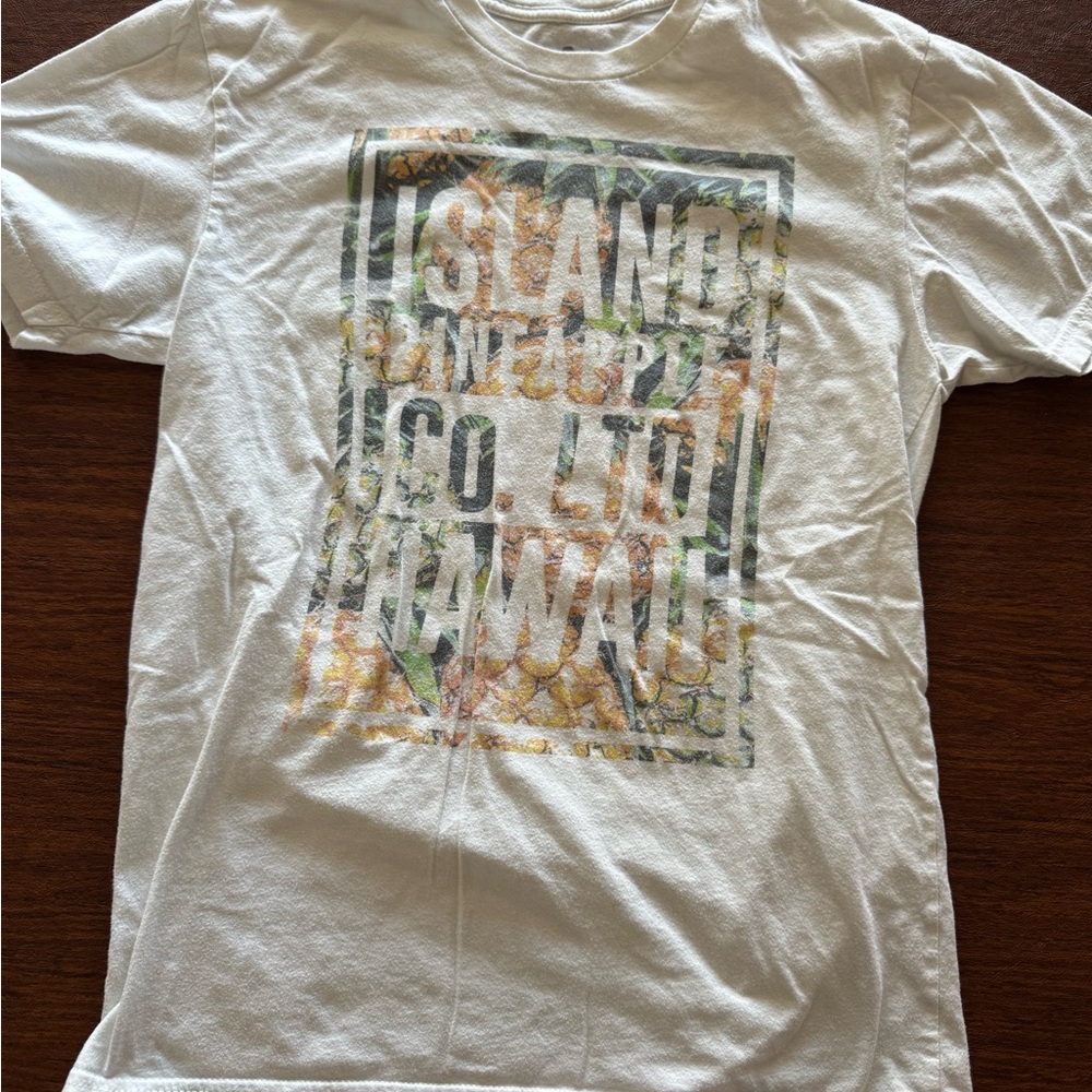 White Graphic T-Shirt with Island Print